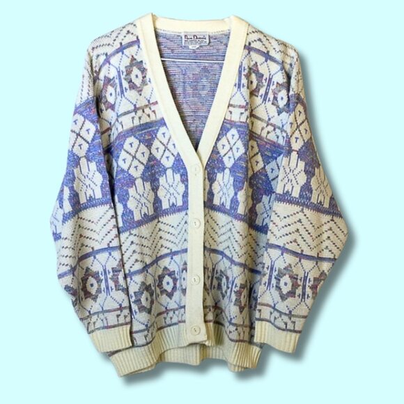 Vintage 80s Nan Dorsey Purple Pink White Trim Button Up Cardigan - Picture 1 of 5